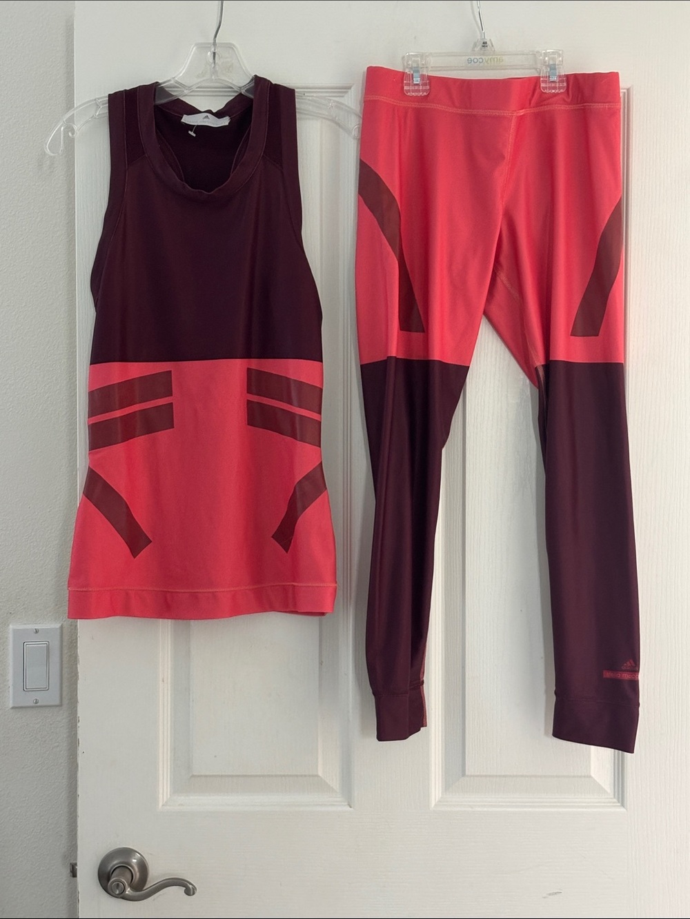 adidas x Stella McCartney pink and Maroon Athletic Tank & Legging Set Sz S/M